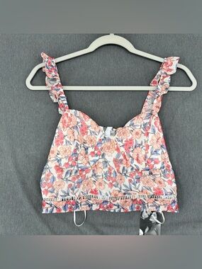Kendall + Kylie Women’s Floral Corset Crop Top M Bustier Ruffle Strap Zip NWT